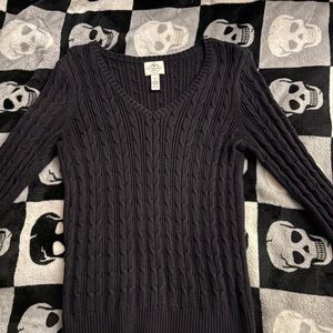 St. John's Bay Black V-Neck Cable Knit Sweater